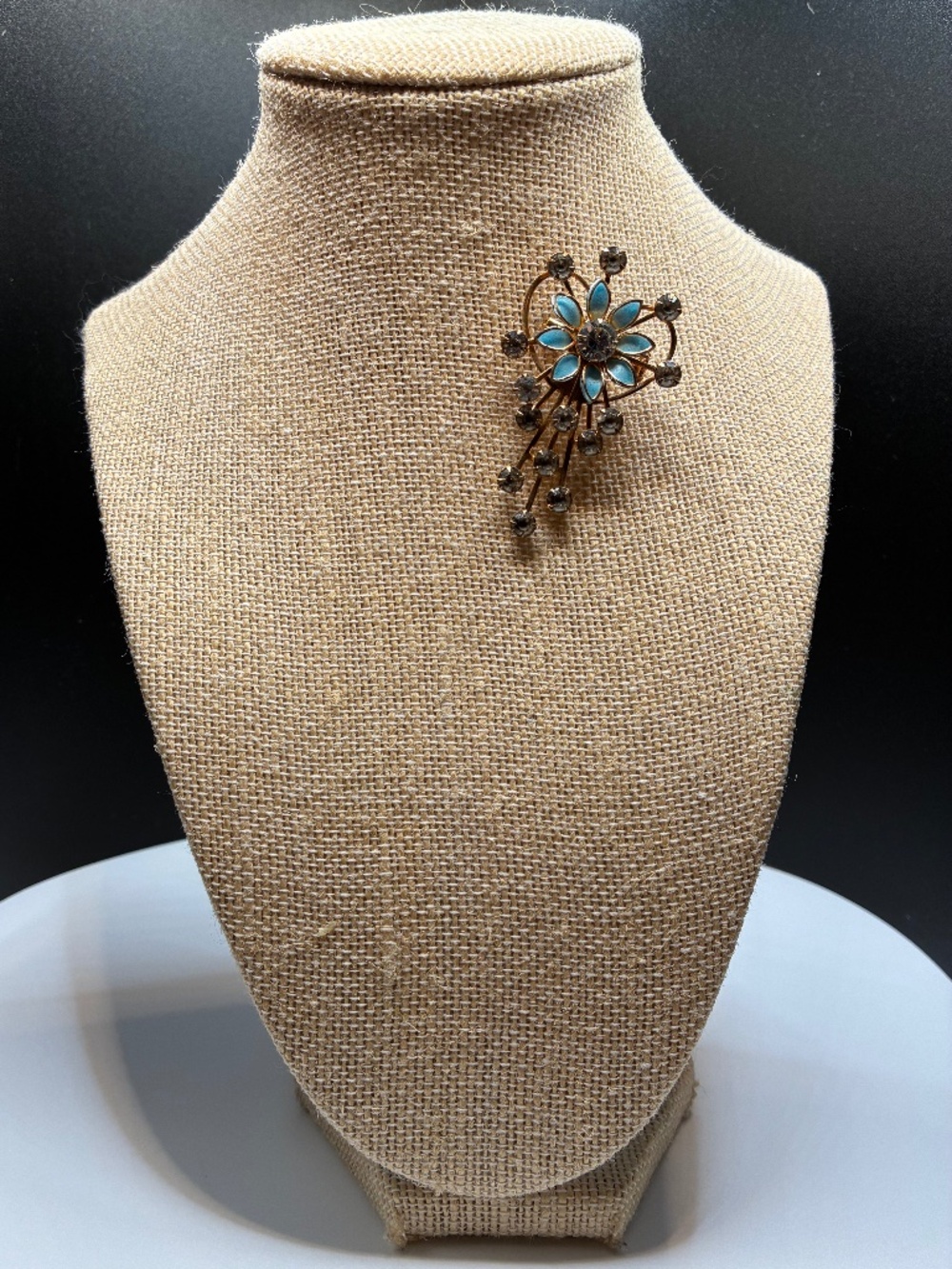 Vintage 1930’s  Rhinestone and Blue enamel pedal flower brooches